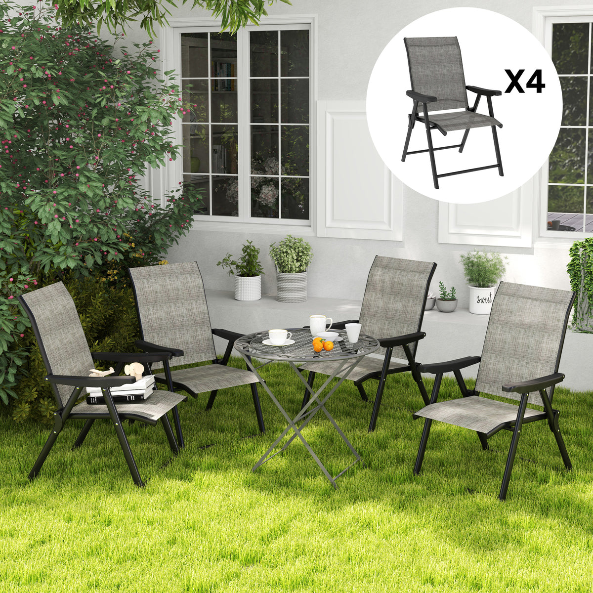 Folding Chair W/ Breathable Mesh Fabric Seat | Set of 4