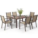 7 Pcs Garden Dining Set, Wood-plastic Table & 6 Chairs | Khaki