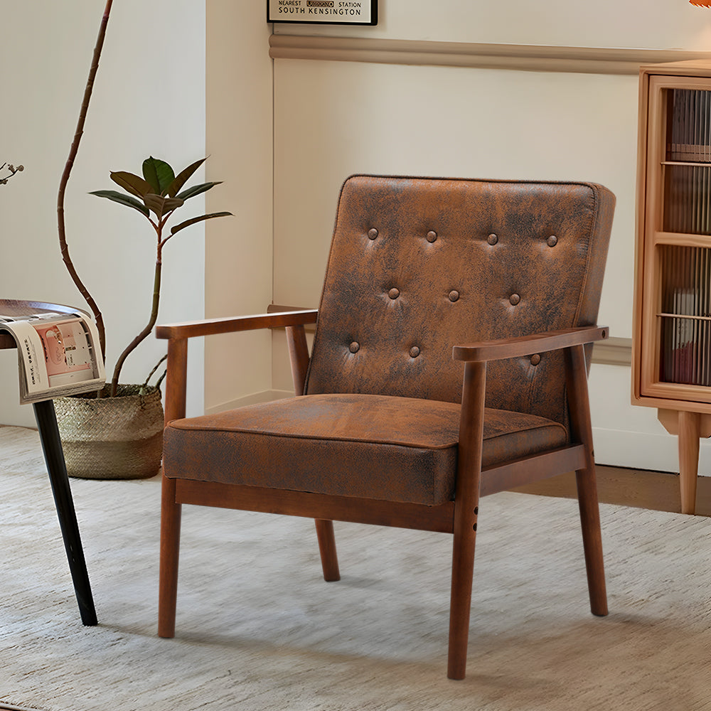 Button Tufted Distressed Pu Leather Upholstered Armchair