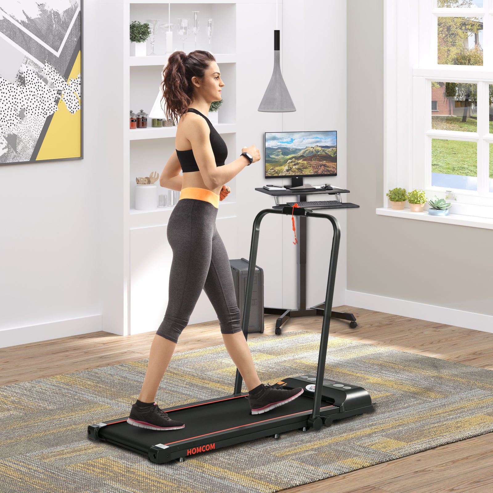 Foldable Walking Treadmill Aerobic Exercise Machine W/ Led