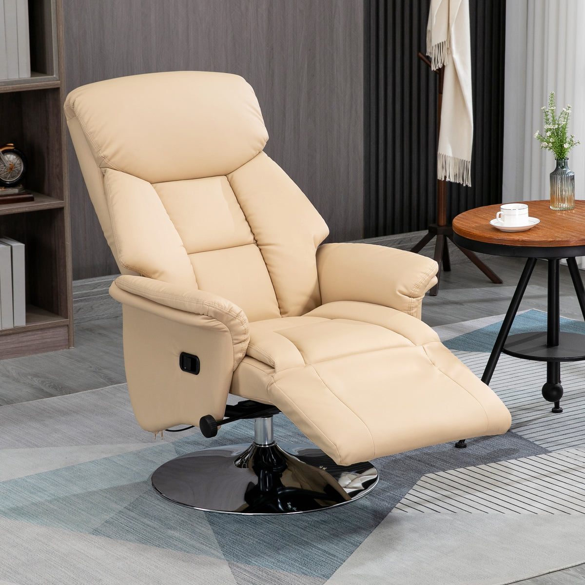 Adjustable Swivel Recliner With Footrest, Padded Arms | Beige