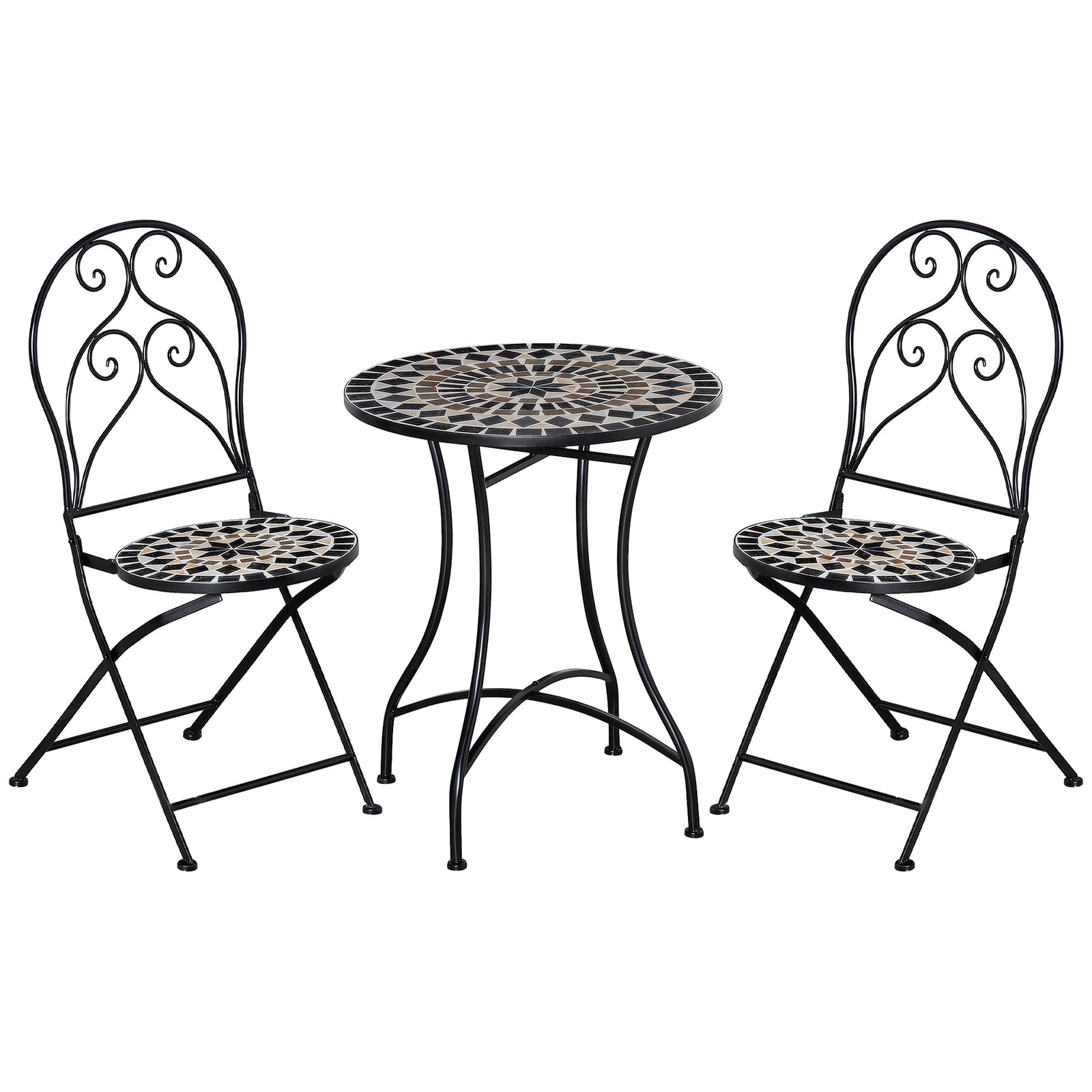 3 Pcs Garden Bistro Set With Balcony Table And Chairs Metal