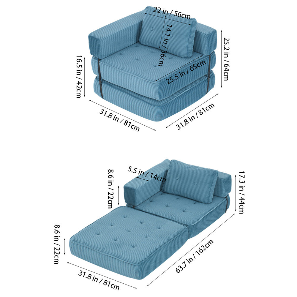 Folding Sofa Bed With Pillow | Blue