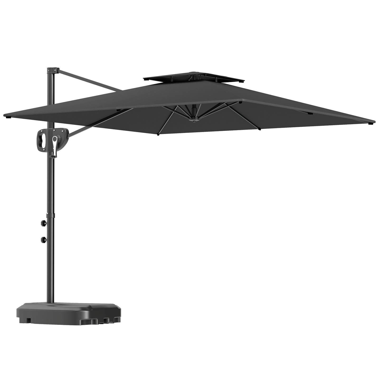 Garden Cantilever Parasol W/ Weighted Base Tilt Crank | Dark Gray