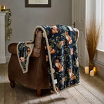 Woodland Wildlife Throw – Forest Animal Flannel & Sherpa, 140x180cm | 140cm x 180cm | Navy Blue