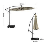 3m Banana Cantilever Patio Umbrella With 32 Solar-powered Led Lights, Crank Opening System, Fillable Base With Wheels | One Size | Beige