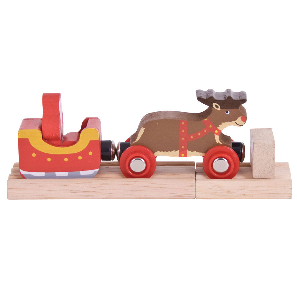Wooden Santas Sleigh Carriage and Reindeer Engine