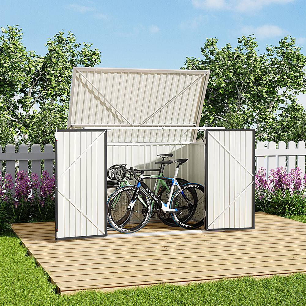 Garden Storage Shed Bike Metal Pent Tool Shed House Galvanized Steel Can Put 2-3 Bicycles (d105x W176x H130cm) | Charcoal Black