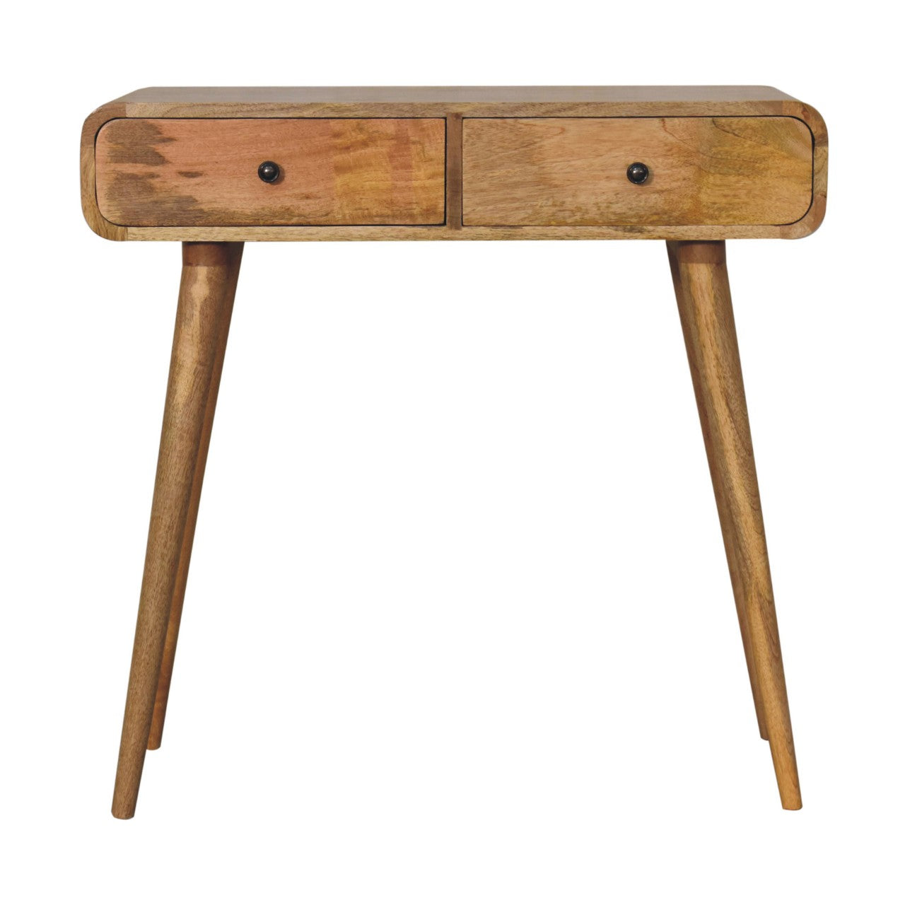 Solid Wood Oak-ish Curved Hallway Table, 2 Drawers, Beige