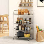 4 Tier Kitchen Trolley On Wheels Serving Cart With Handles Silver