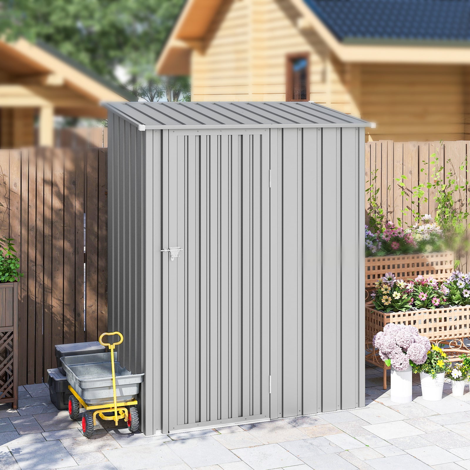 Outdoor Storage Shed Steel Garden Shed W/ Lockable Door | Grey