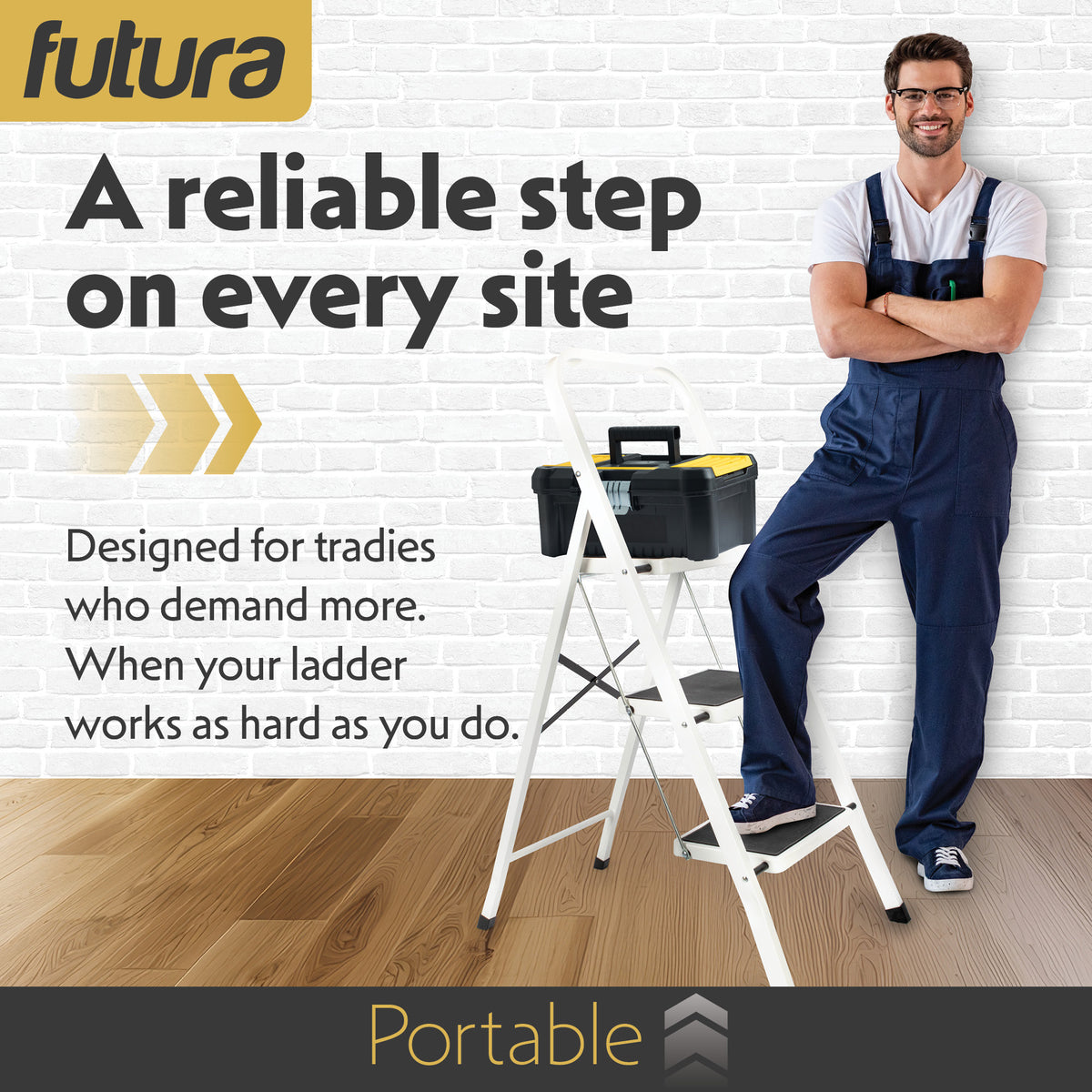 3 Step Ladder, Heavy-duty Steel Folding Home Diy Step Stool With Wide Non-slip Steps & Anti Slip Feet 150kg Capacity | 3 Step | White