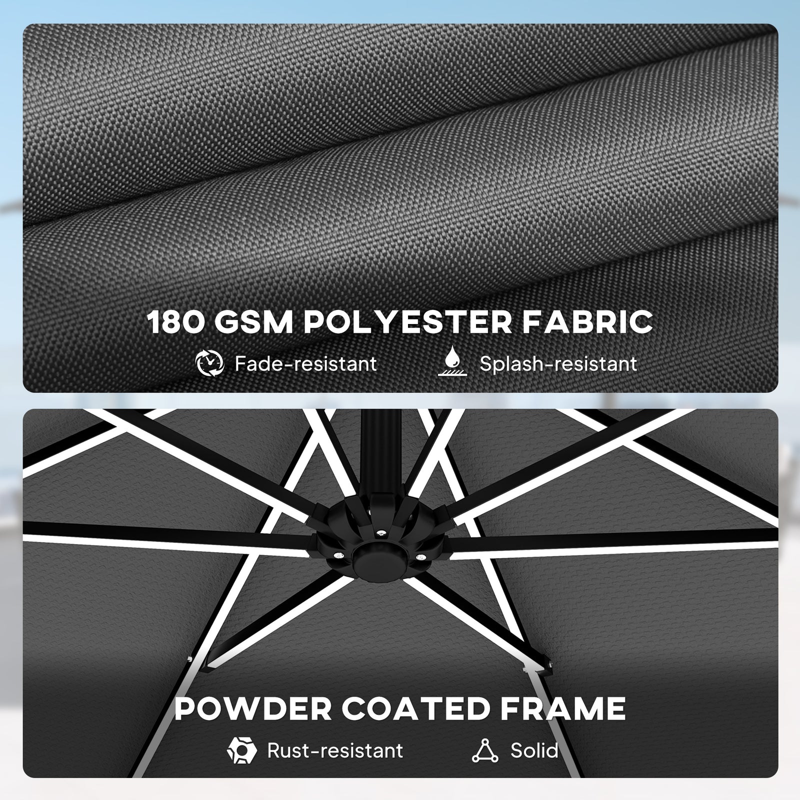3 M Garden Cantilever Parasol With Solar Light, Rotation | Grey