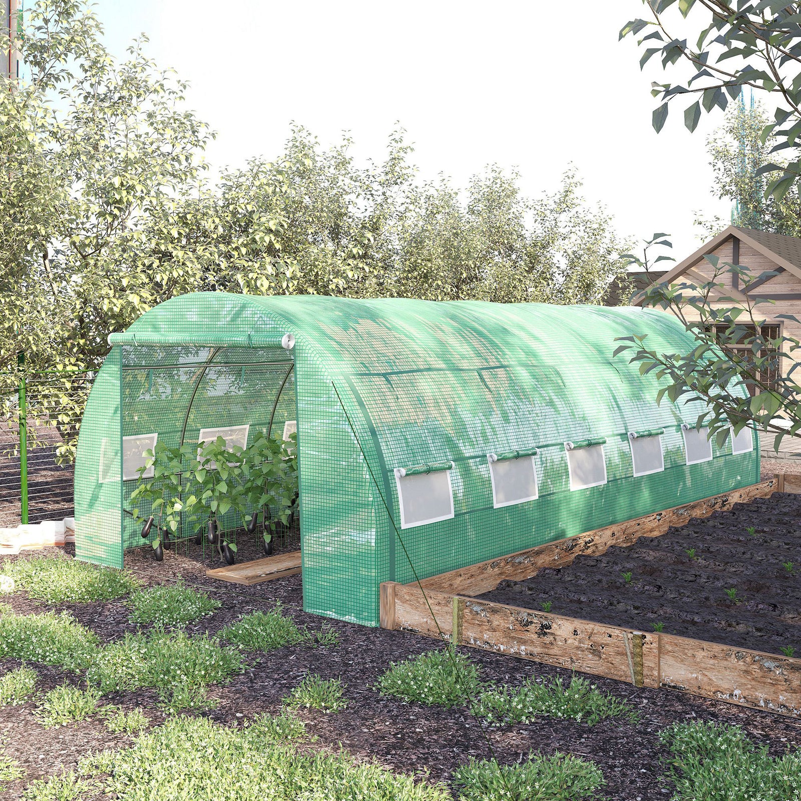 6x3x2m Polytunnel Greenhouse W/ Steel Frame | Green