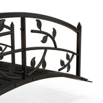 Outsunny 1.2m Metal Garden Bridge With Railings, Vine Pattern, Black