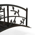 1.2m Metal Garden Bridge With Railings, Vine Pattern, Black