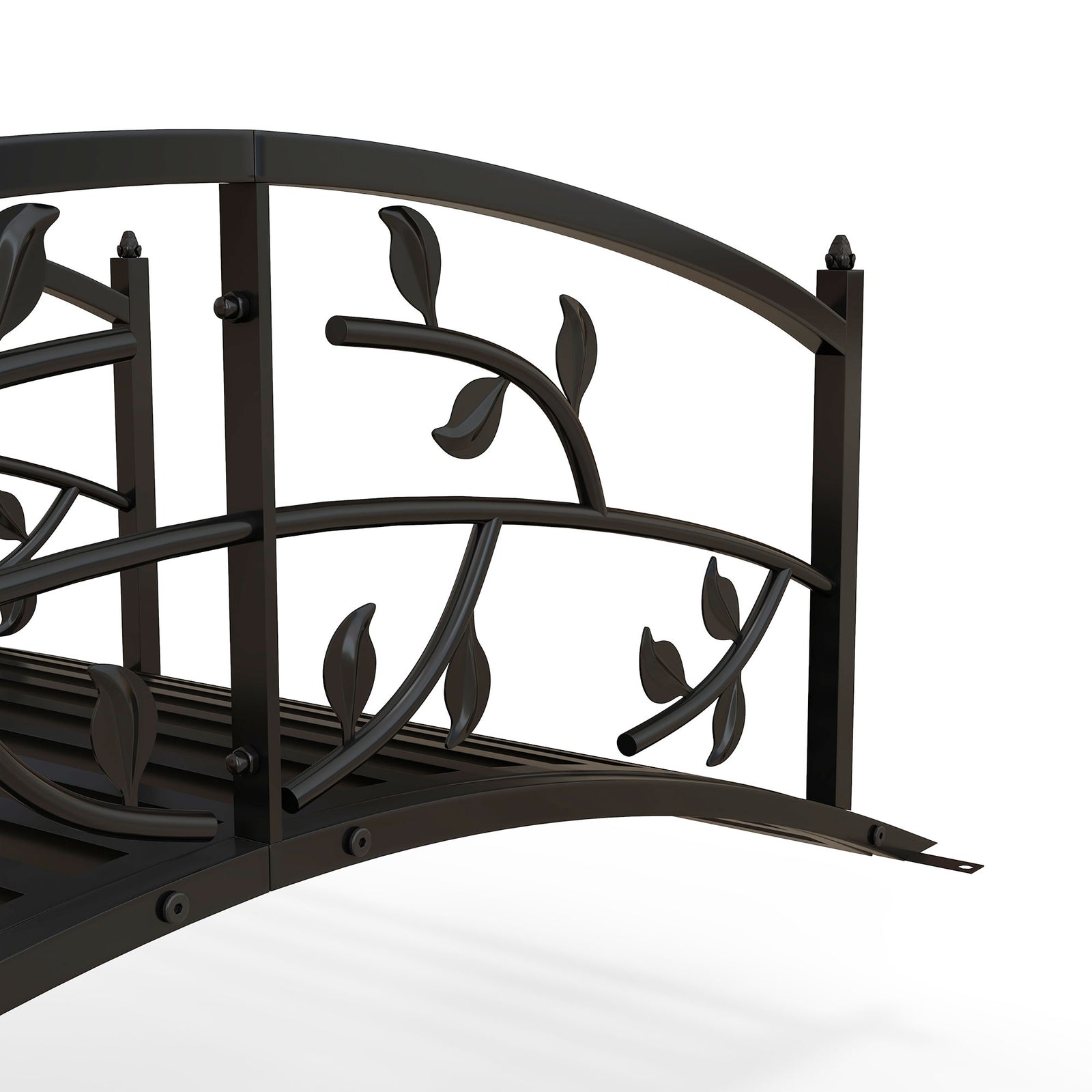 1.2m Metal Garden Bridge With Railings, Vine Pattern, Black