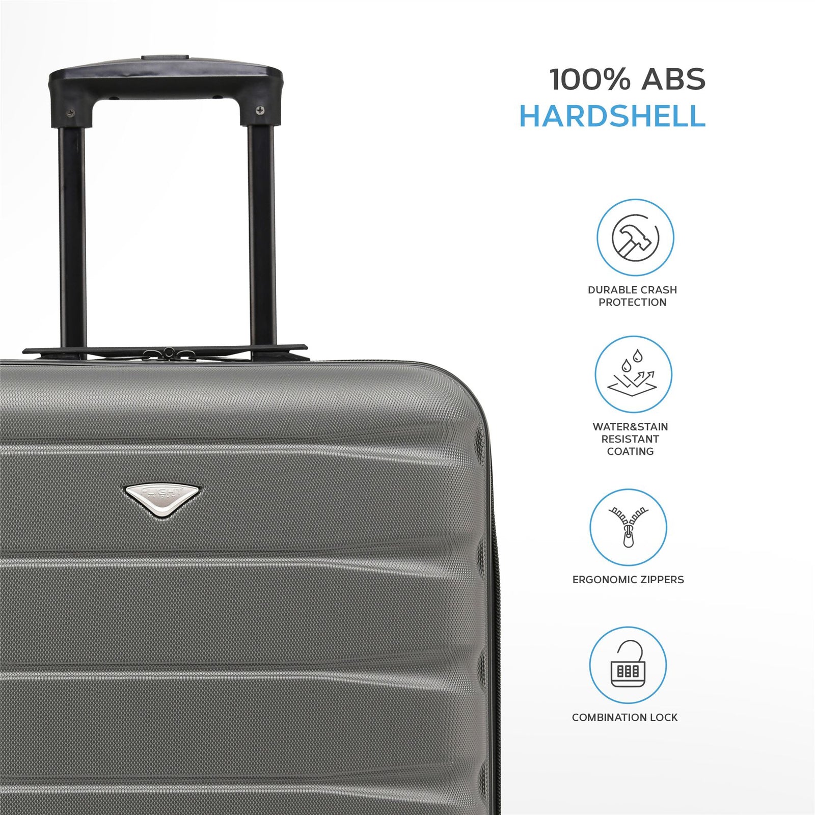 56x45x25cm Hard Cabin Suitcase - Lightweight 2-Wheel ABS Carry On Hand Luggage | Cabin | Charcoal