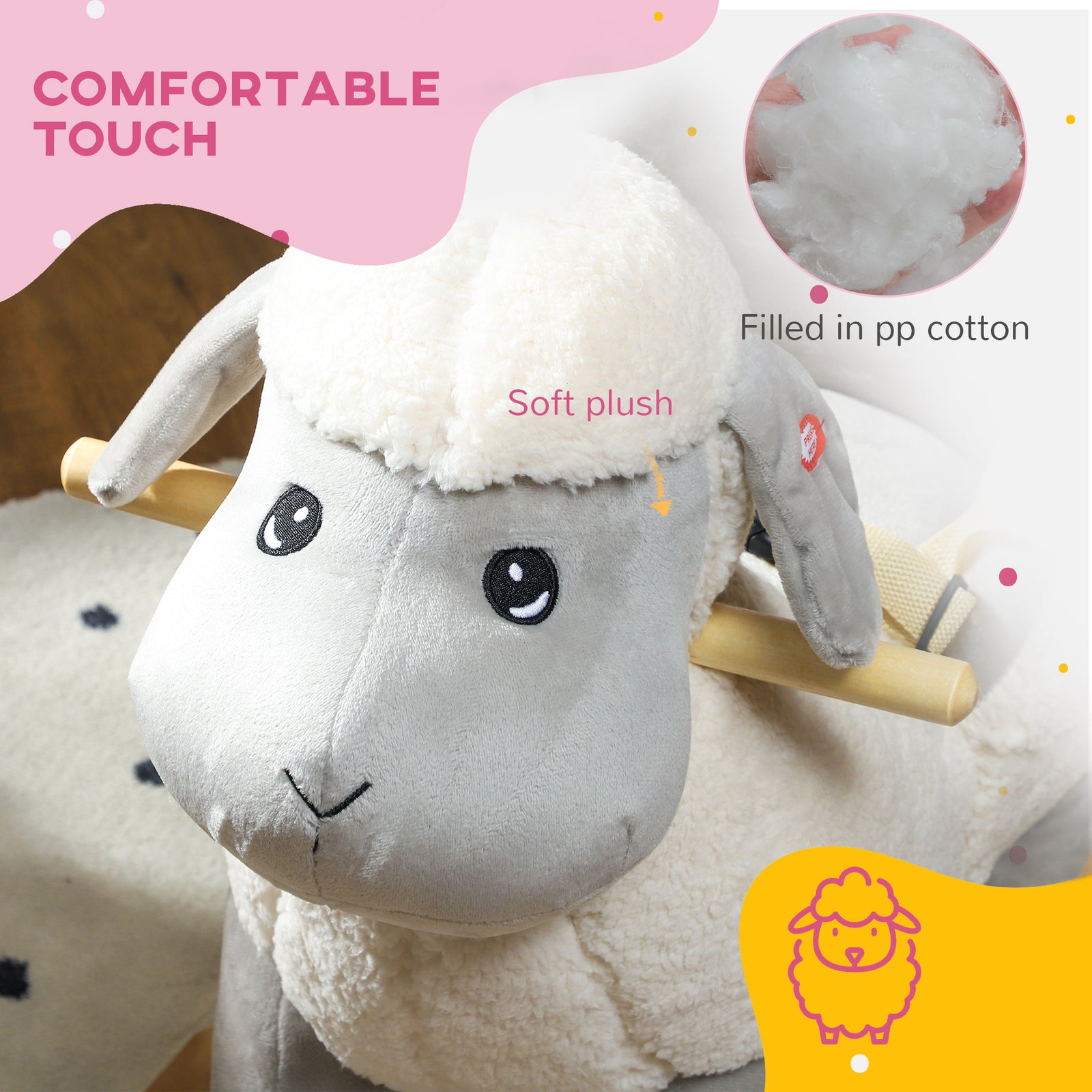 Baby Rocking Horse With Safety Belt, Sound, For 1-3 Years, Grey