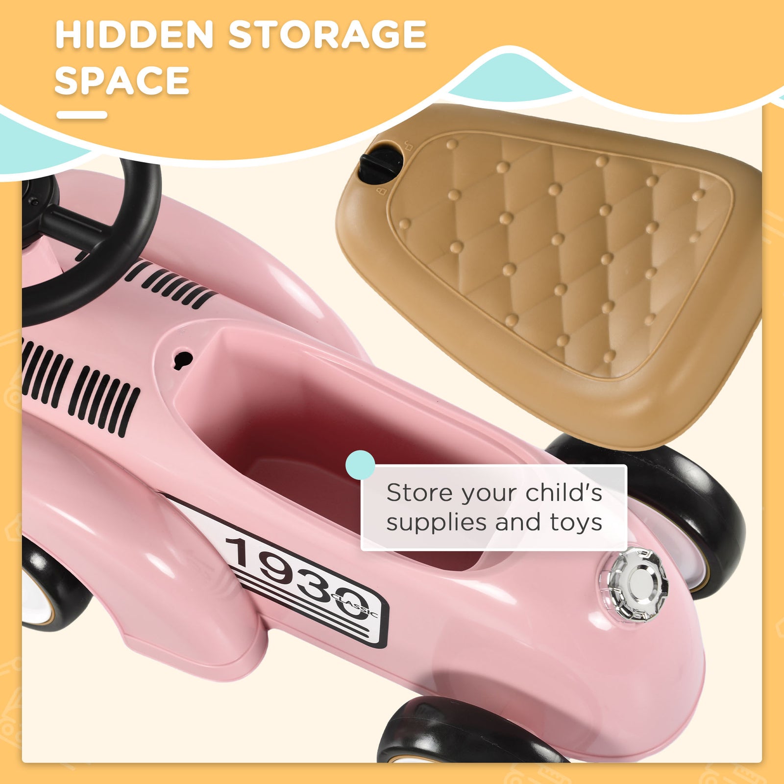 Foot To Floor Slider With Steering Wheel, For Ages 12-36 Months | Pink