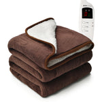 Heated Electric Throw 9h Timer 9 Heat Setting Shearling Fleece Blanket | Single | Brown