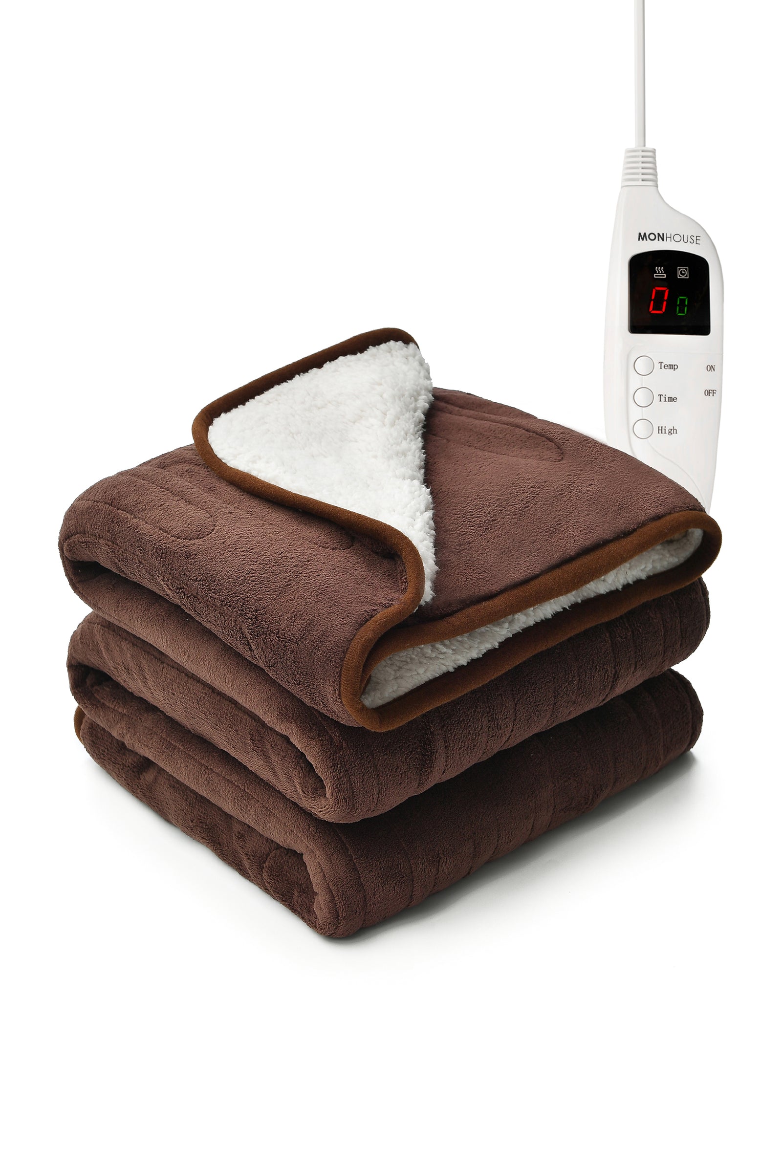 Heated Electric Throw 9h Timer 9 Heat Setting Shearling Fleece Blanket | Single | Brown