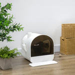 Cat Litter Box W/ Hood, Scoop, Filter, Flap Door | White
