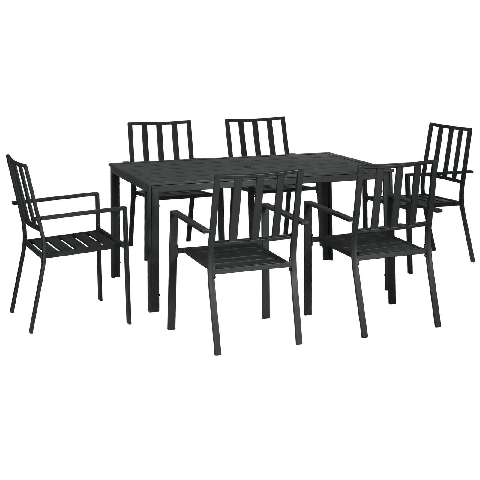 7 Pcs Garden Dining Set W/ Stackable Chairs