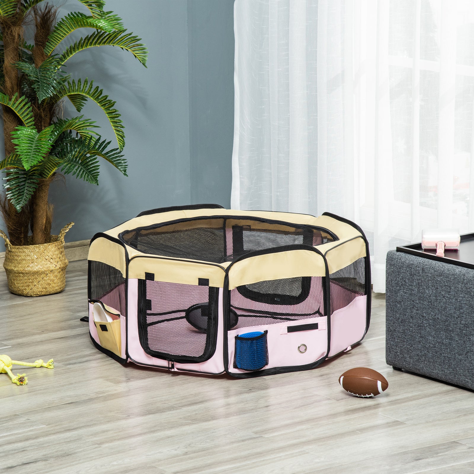 Fabric Pet Dog Cat Puppy Playpen Rabbit Guinea Pig Play Pen In Pink Small