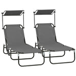 2 Piece Folding Sun Loungers With Adjustable Backrest | Dark Gray