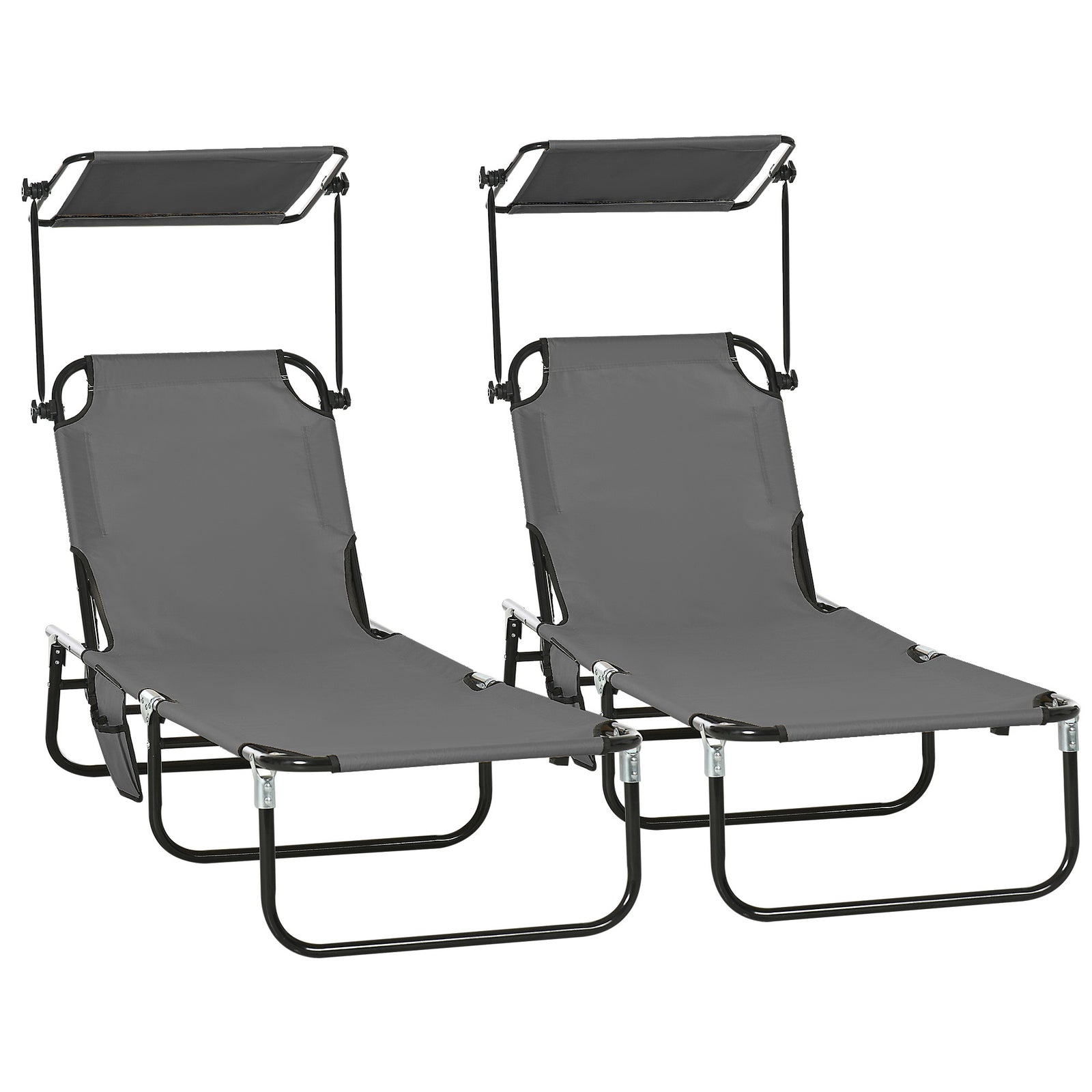 2 Piece Folding Sun Loungers With Adjustable Backrest | Dark Gray