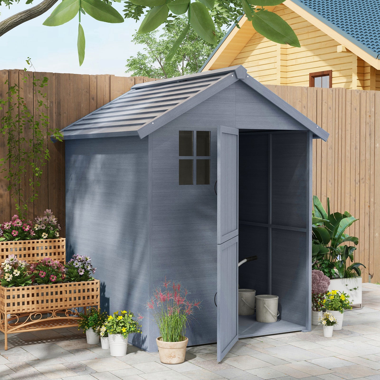 6 X 6.5ft Wooden Shed, Outdoor Storage Shed W/ Floor Window