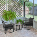 3pc Rattan Patio Bistro Set 2 Chairs Coffee Side Table Set | Black
