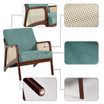Corduroy Armchair With Rattan-weave Side Panels – Accent Chair With Rubberwood Legs | Green