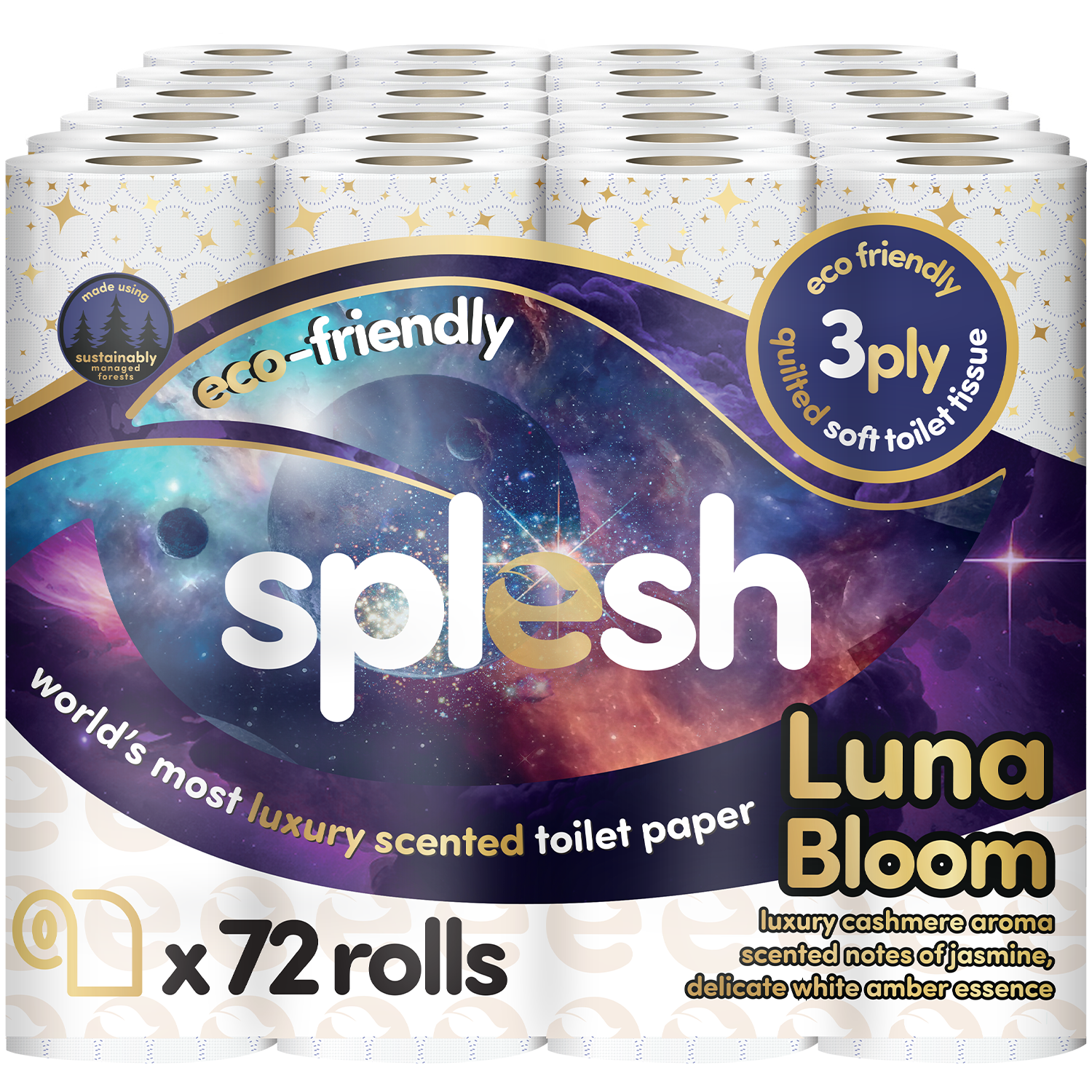 Quilted Luna Bloom 3-ply Luxury Scented Toilet Tissue Paper, 72 Rolls