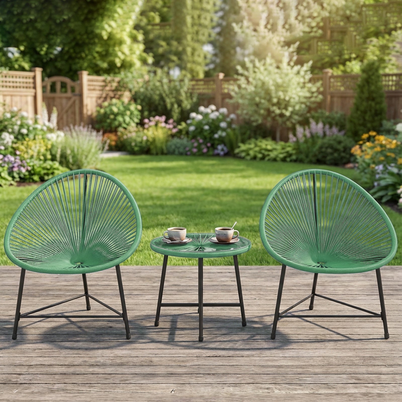 Rattan Bistro Set With Acapulco Chairs And Glass Table | Green