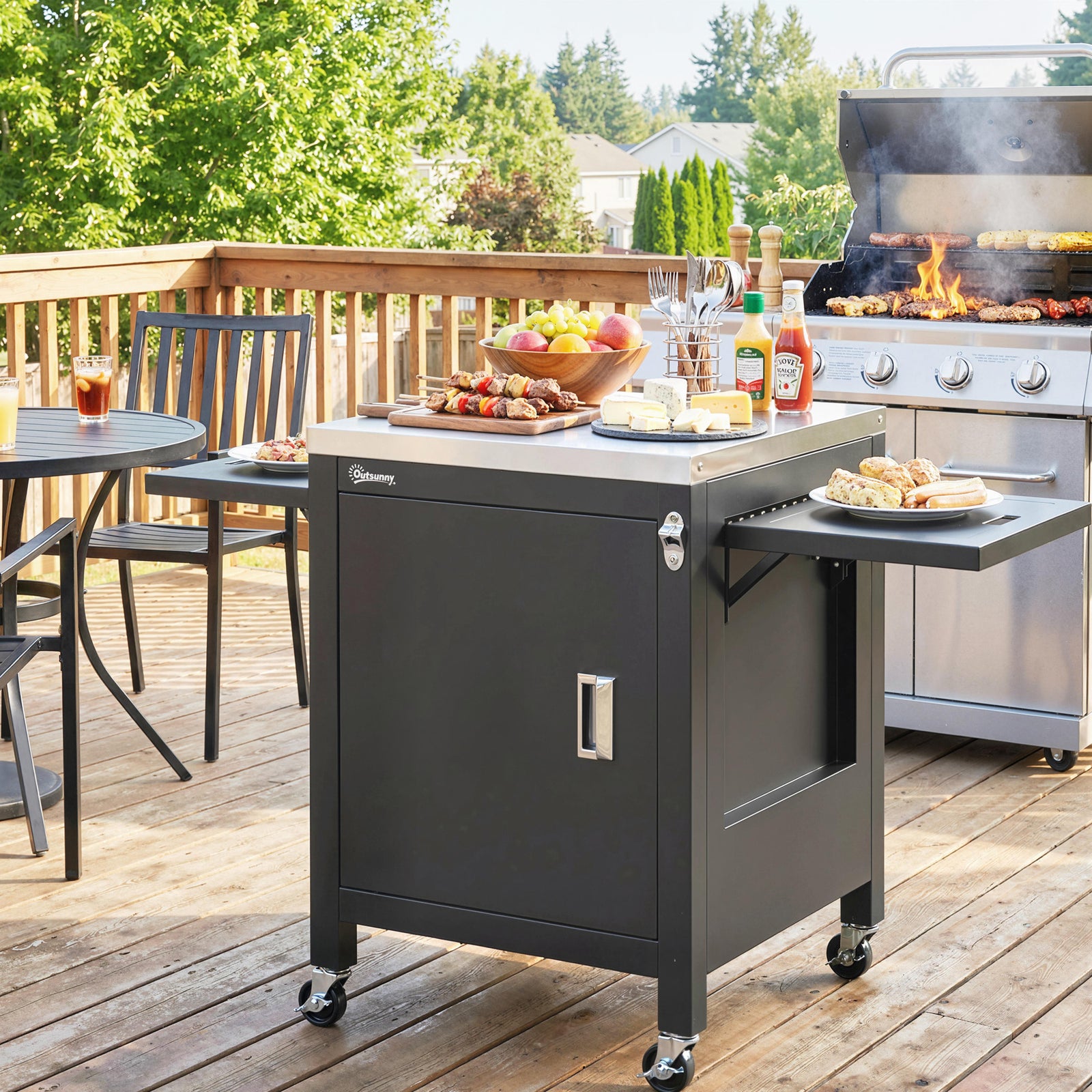 Outsunny Outdoor Grill Cart, Movable Food Prep Cart On Wheels, Black