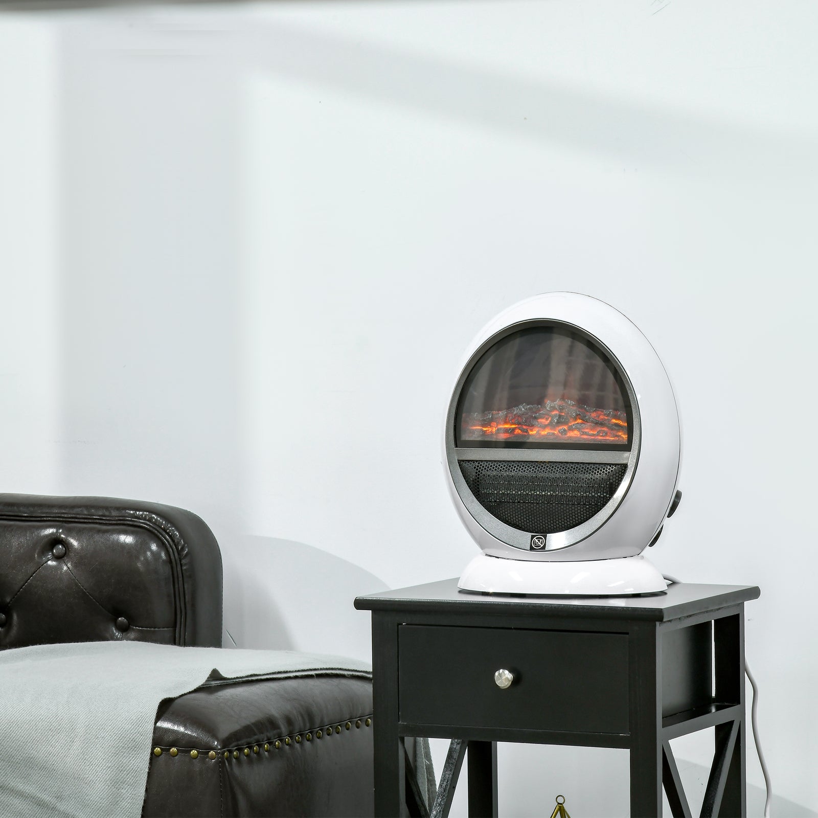 Table Top Electric Fireplace Heater With Led Flame Rotatable | One Size | White