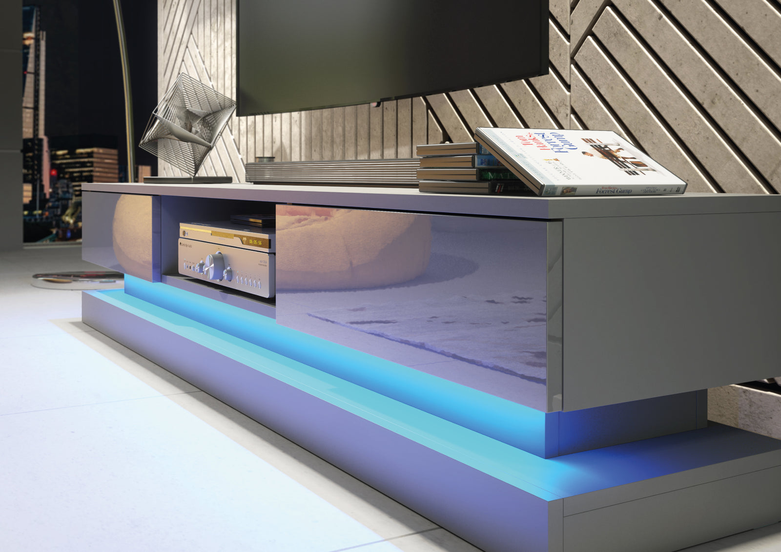 Bloom Tv Unit 180cm With Led Lights | Dark Grey
