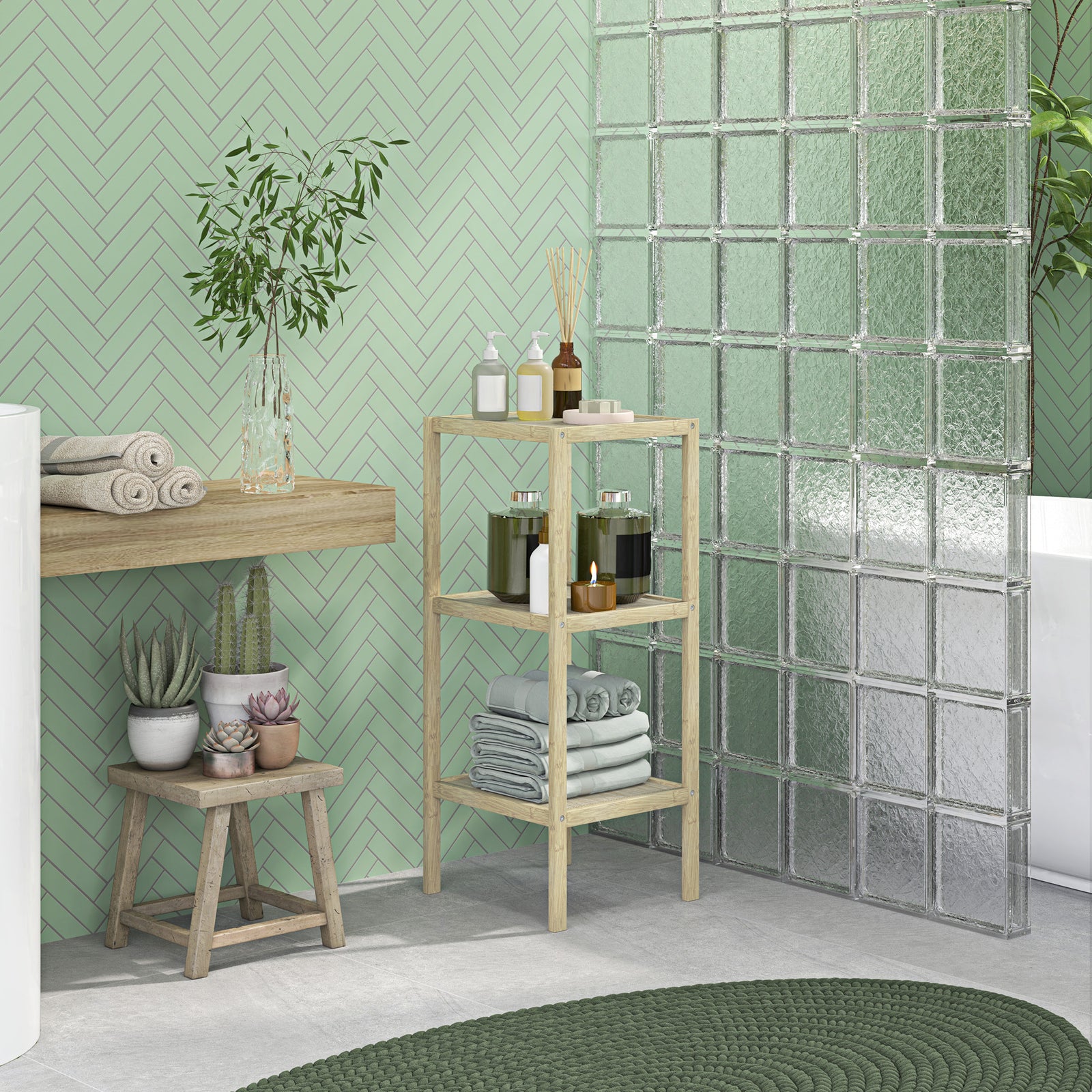 3/4-tier Bathroom Storage Shelving Unit Freestanding Bamboo | Small | Natural