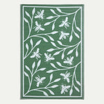 Luxury Outdoor Rug Waterproof Reversible For Garden Patio, Green Floral Bee