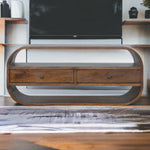 Solid Wood Chestnut Curved Edge Media Unit With 2 Drawers