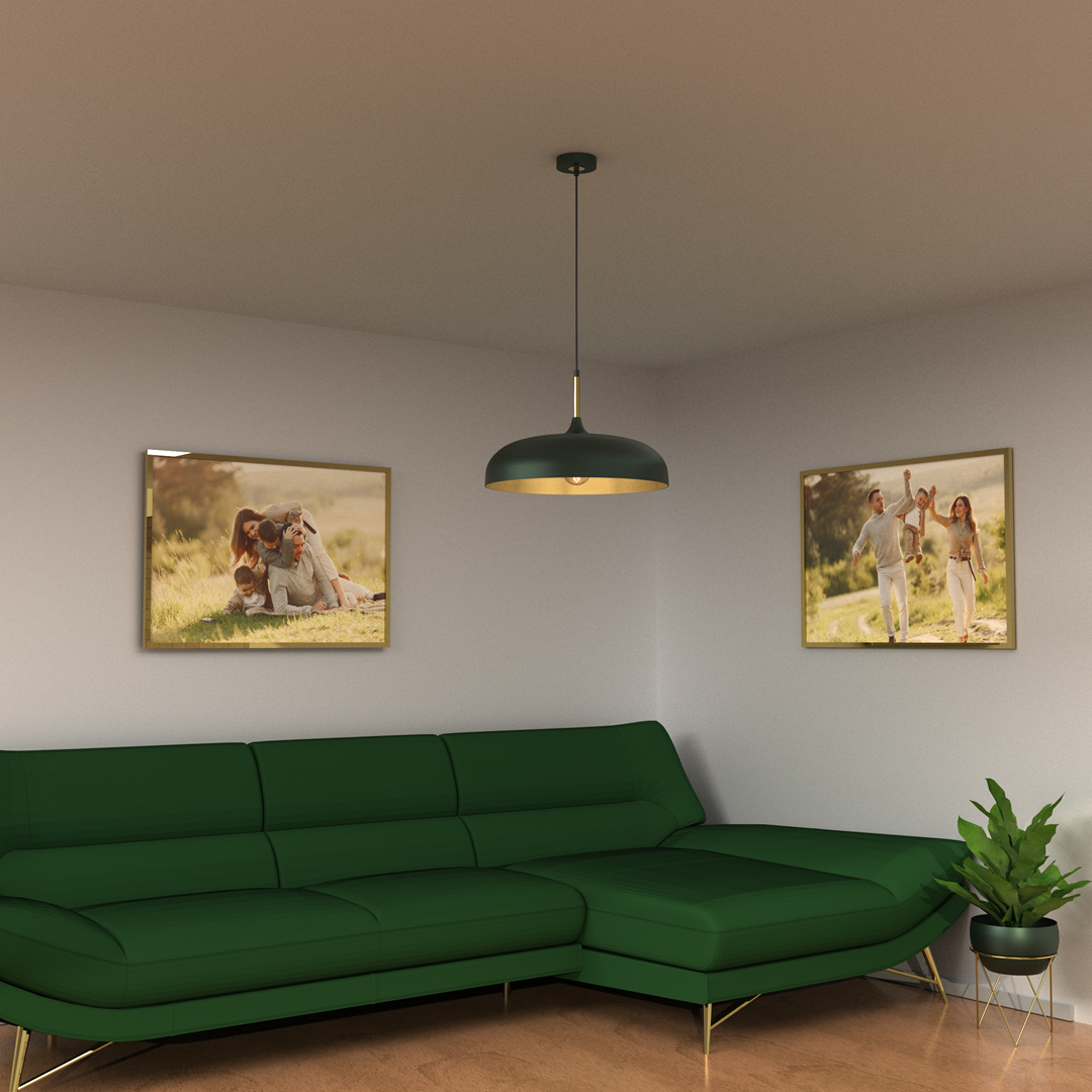 Lincoln 45cm Pendant Lamp Stylish Hand Made Scandi Style Lamp With A Golden Finish To The Shade Interior 1xe27 | 45cm | Green