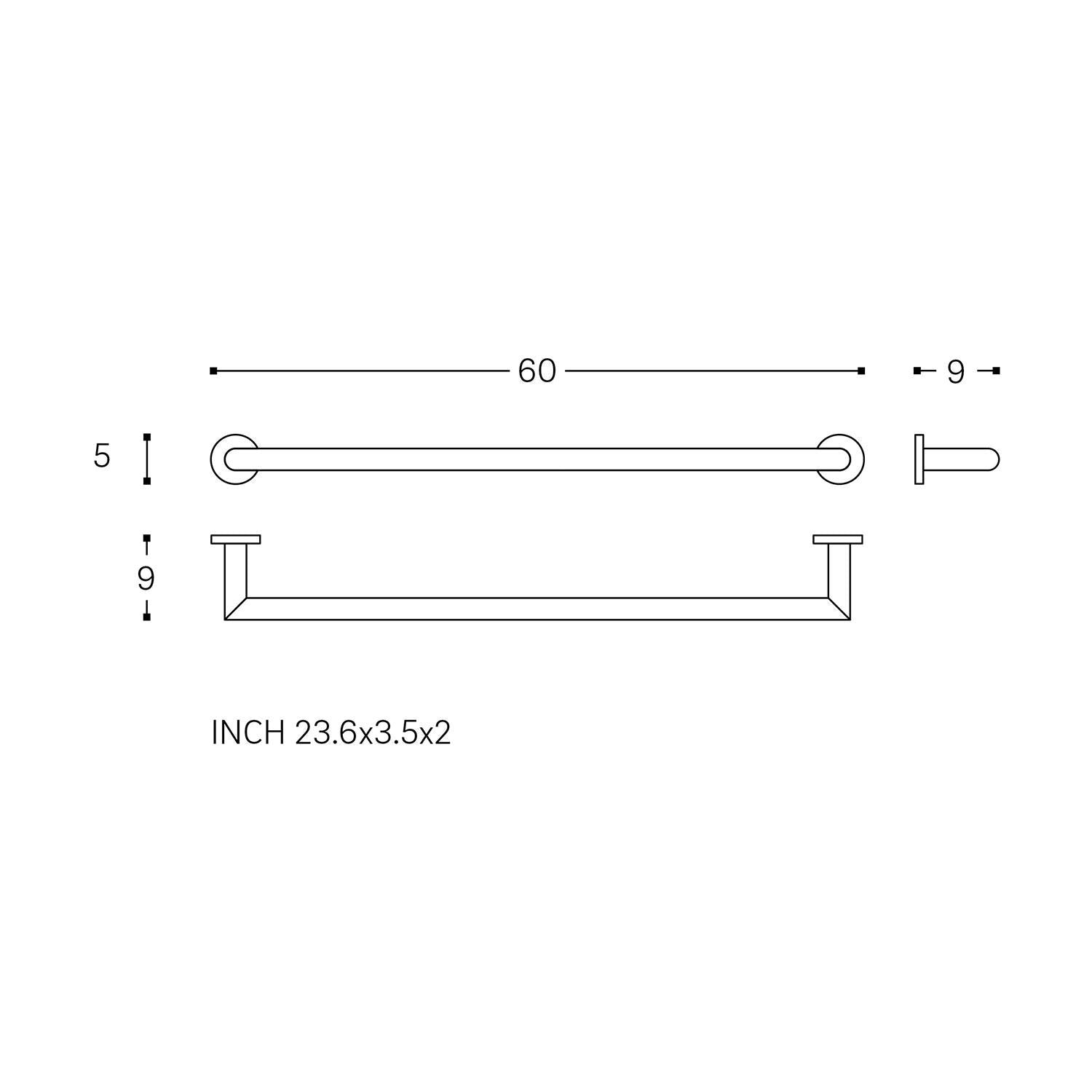 Towel Rail, Silver Gloss, Wall-mounted, 60 Cm. Collection Kubic