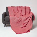 Malda Cotton Throw With Tassels | 225cm x 255cm | Red