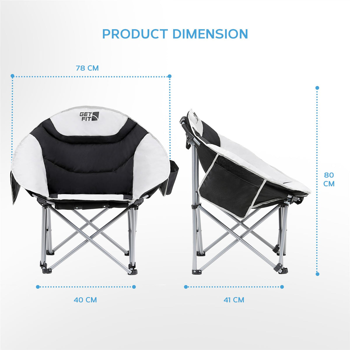 Moon Camping Chair - Portable Outdoor Premium Folding Chair For Adults With Magazine Pocket, Cup Holder & Carry Bag - Heavy Duty Foldable Chair | Set of 2 | Jet Black
