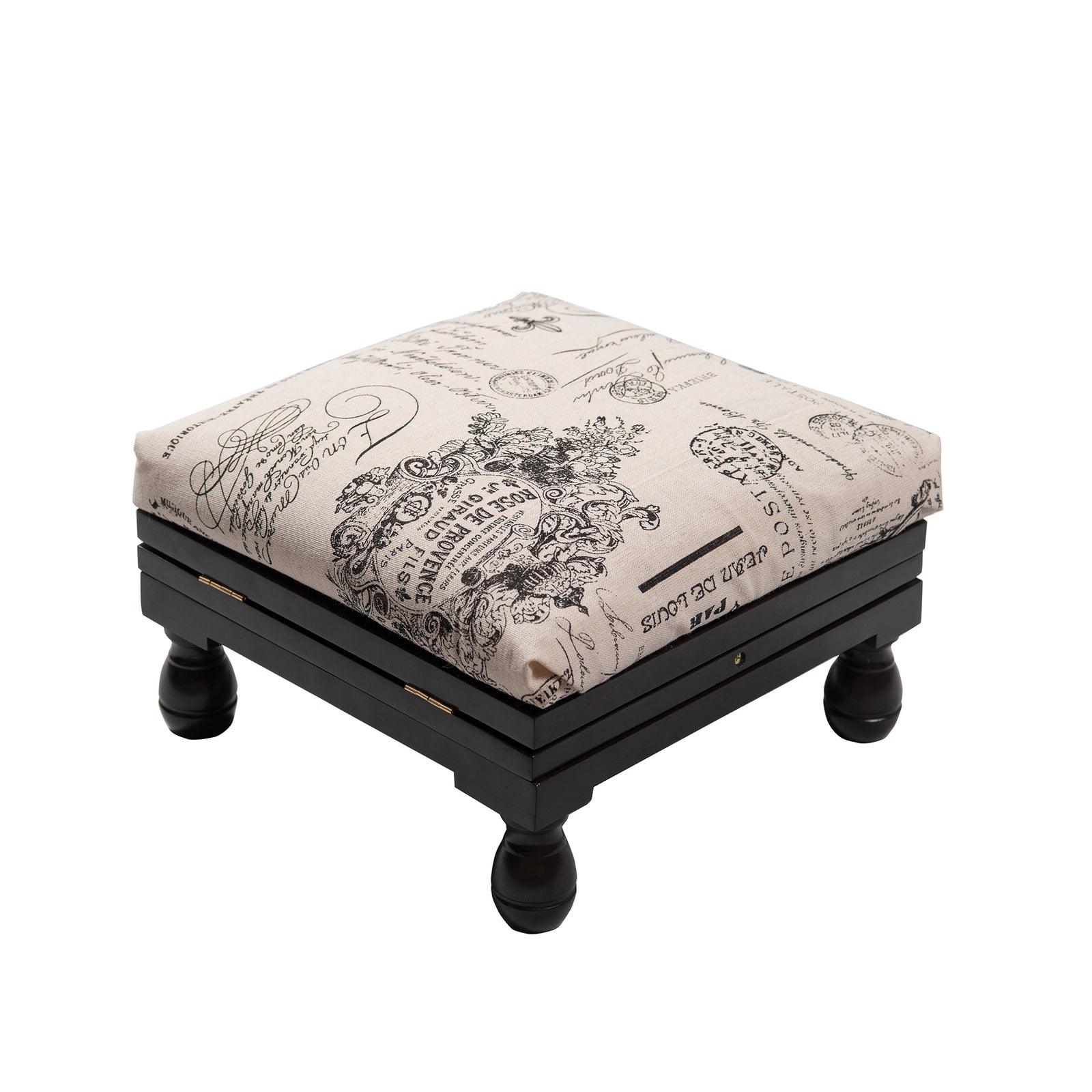 3 Position Footstool Height Adjustable Padded Top Mahogany Frame