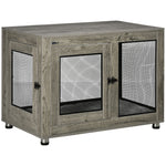 Dog Crate Table W/ Cushion Two Doors - Grey | Gray