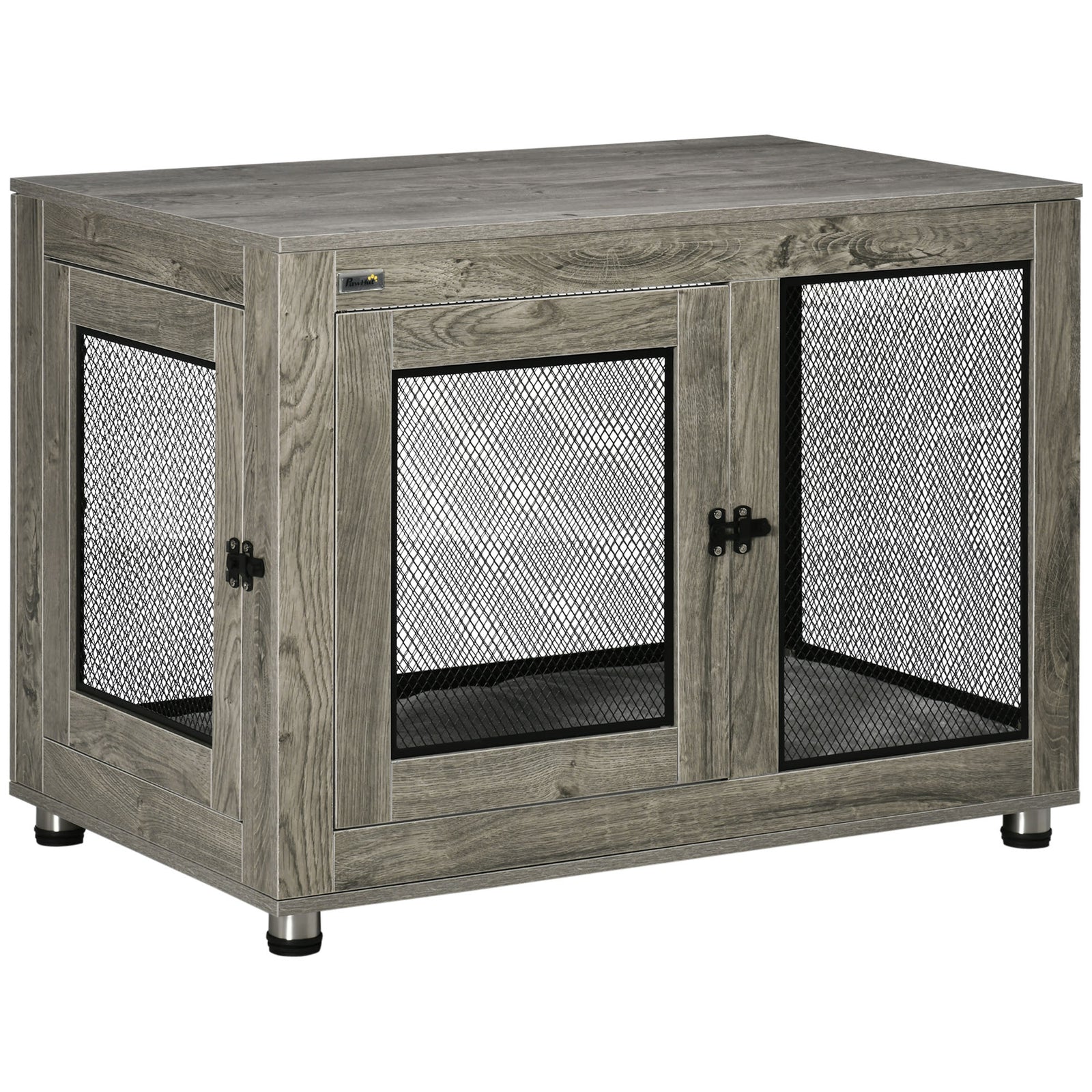 Dog Crate Table W/ Cushion Two Doors - Grey | Gray