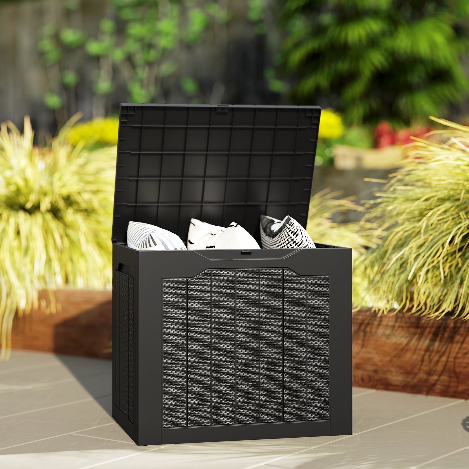93l Plastic Garden Storage Box, Storage Container W/ Handles